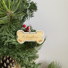 Load image into Gallery viewer, Wooden Pet Bone Shaped Christmas Ornament