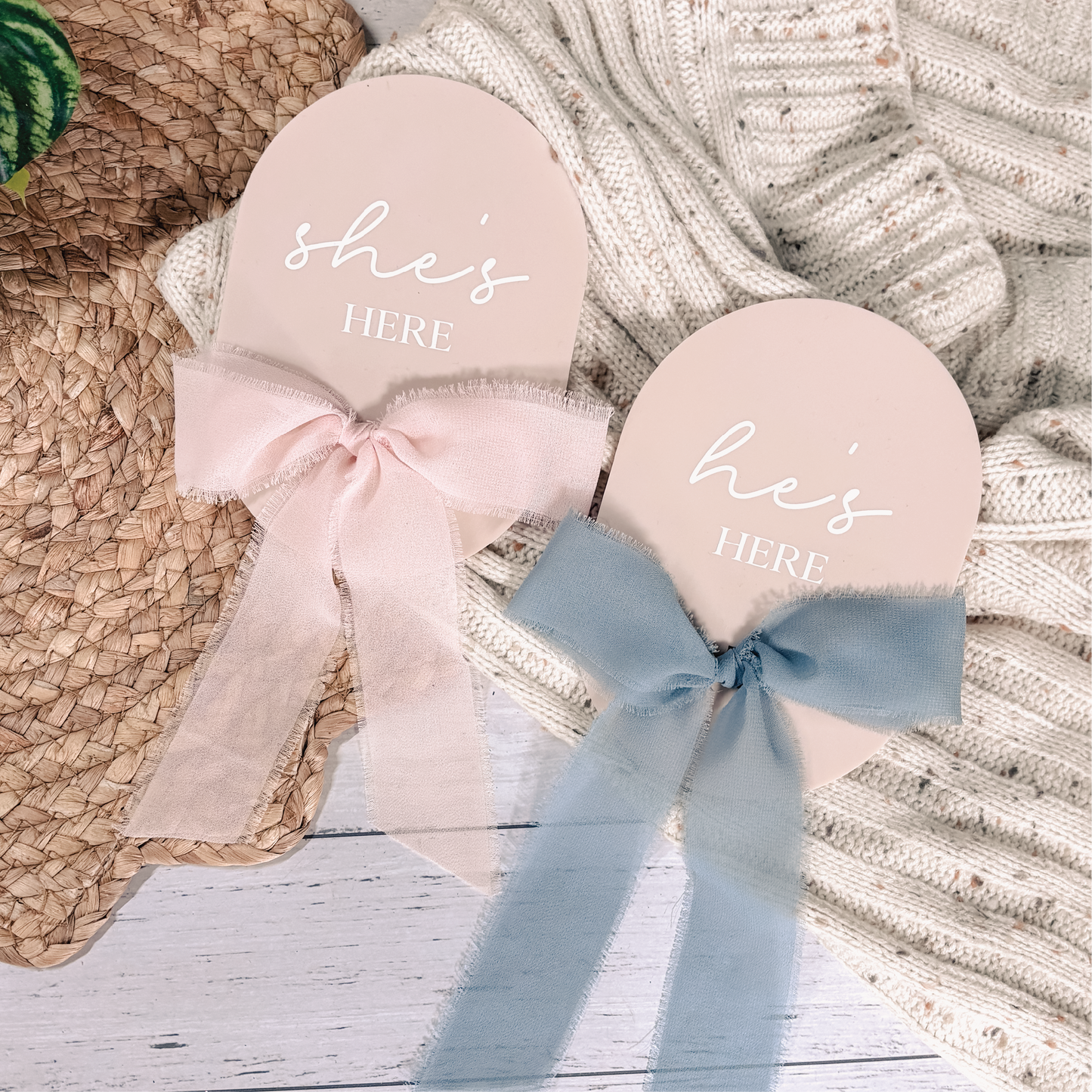 Chiffon Bow Birth Announcement Plaques
