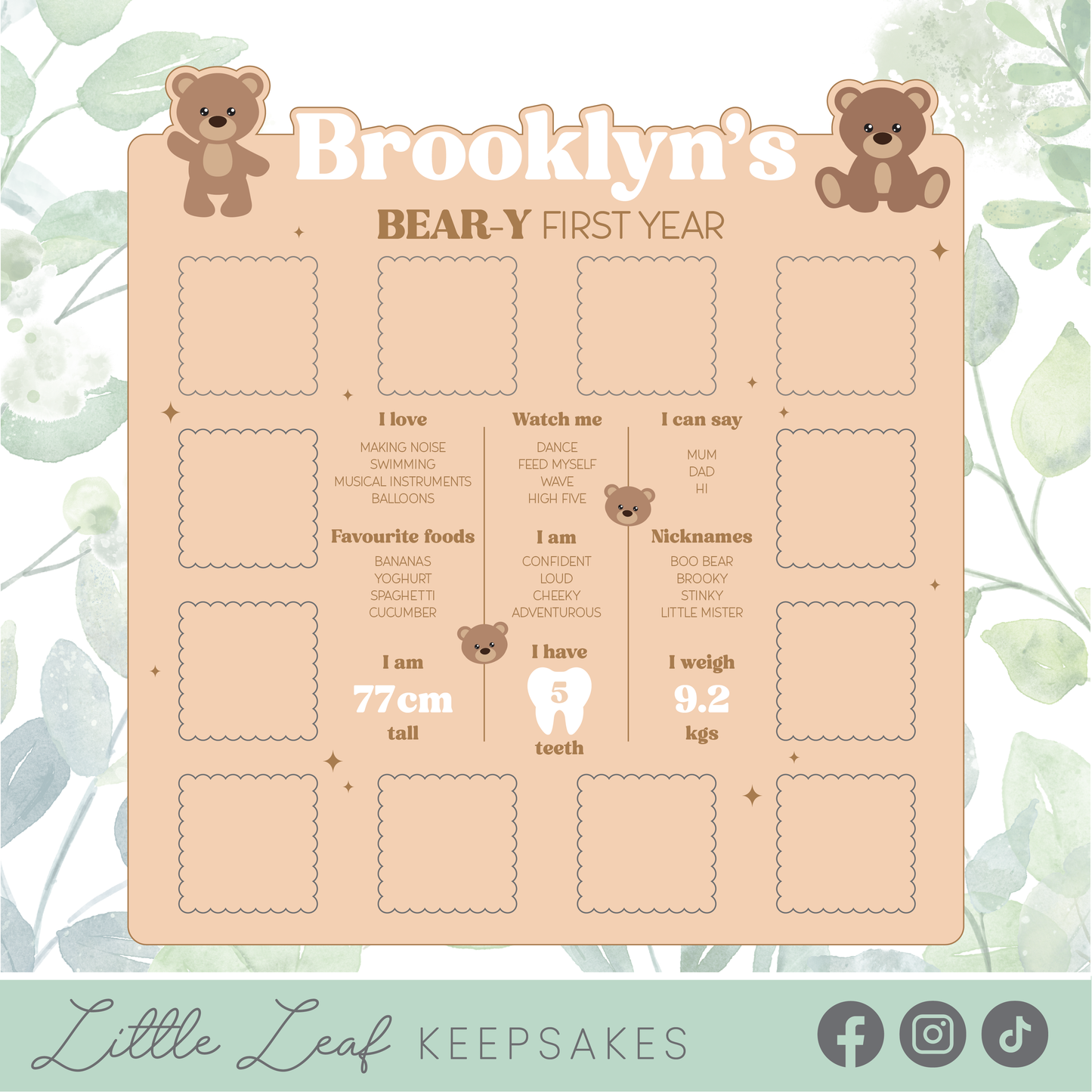 Bear Themed Birthday Photo and Milestone Board