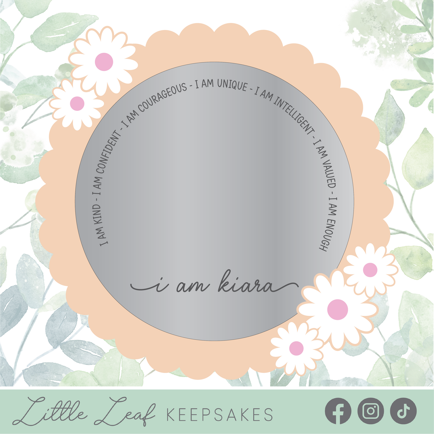 Personalised Floral Scalloped Affirmation Mirror