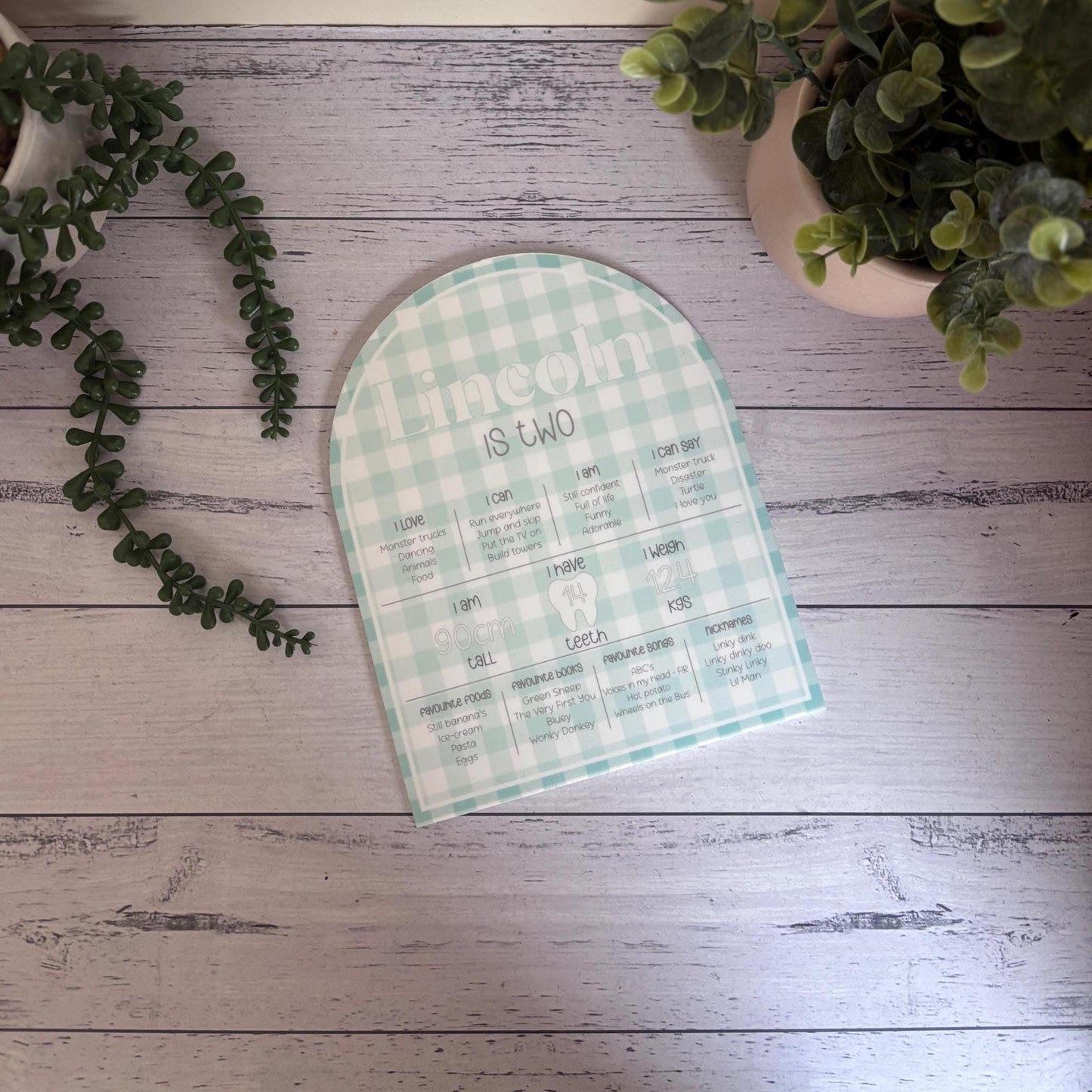 Custom Gingham Birthday Milestone Board