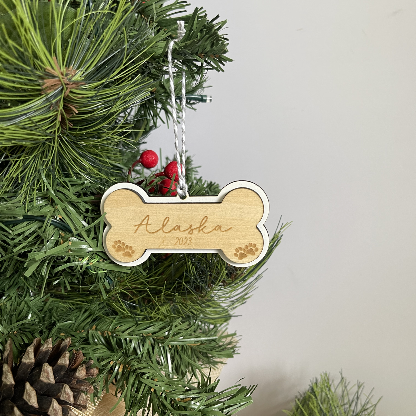 Wooden Pet Bone Shaped Christmas Ornament