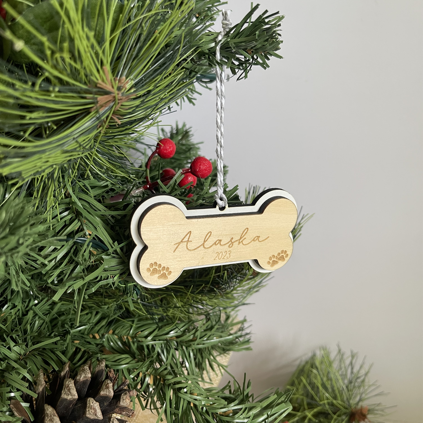 Wooden Pet Bone Shaped Christmas Ornament