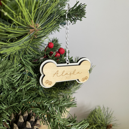 Wooden Pet Bone Shaped Christmas Ornament