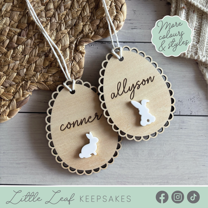 Personalised Wooden Scalloped Easter Basket Tag