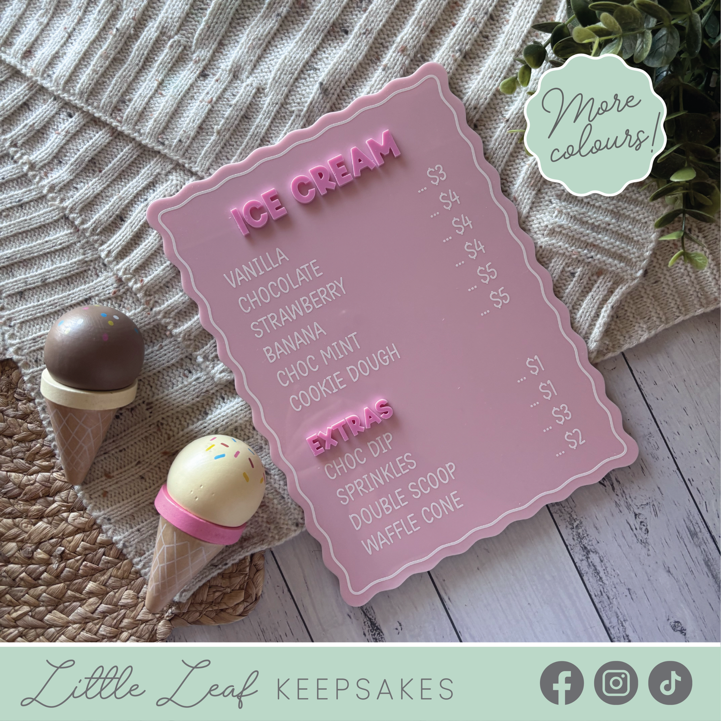 Personalised Scalloped Acrylic Ice Cream Menu
