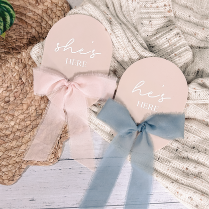 Chiffon Bow Birth Announcement Plaques