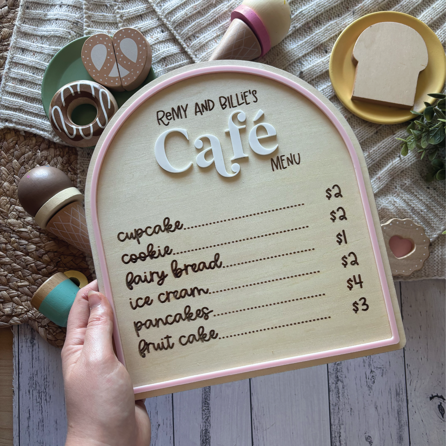 Custom Wooden Play Café Menu