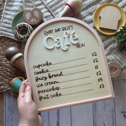 Custom Wooden Play Café Menu