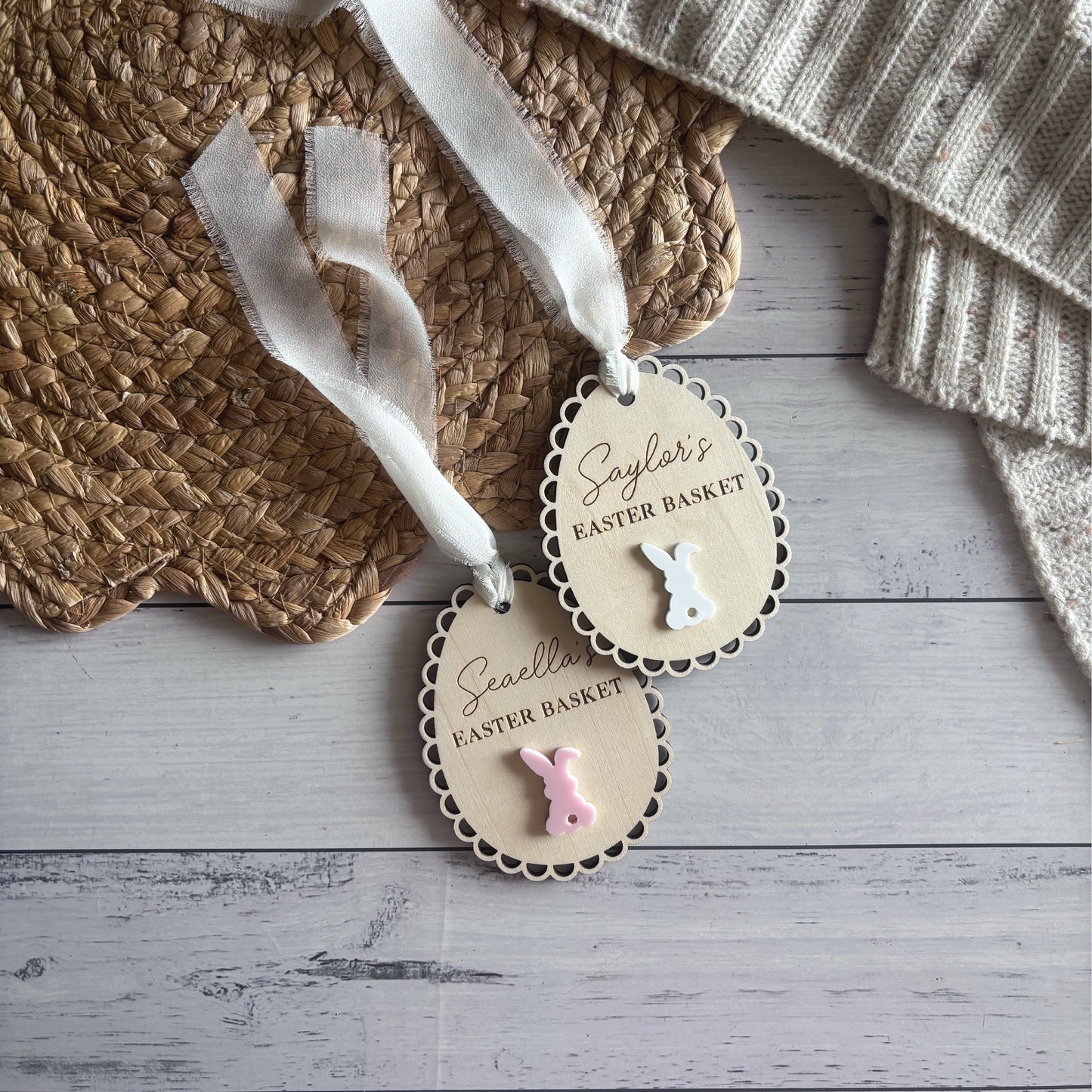 Personalised Wooden Vintage Easter Basket Tag