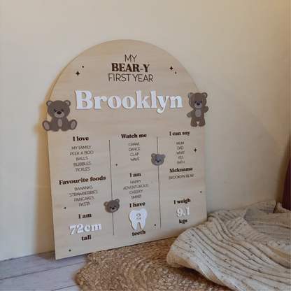 "My Bear-y First Year" Milestone Birthday Board