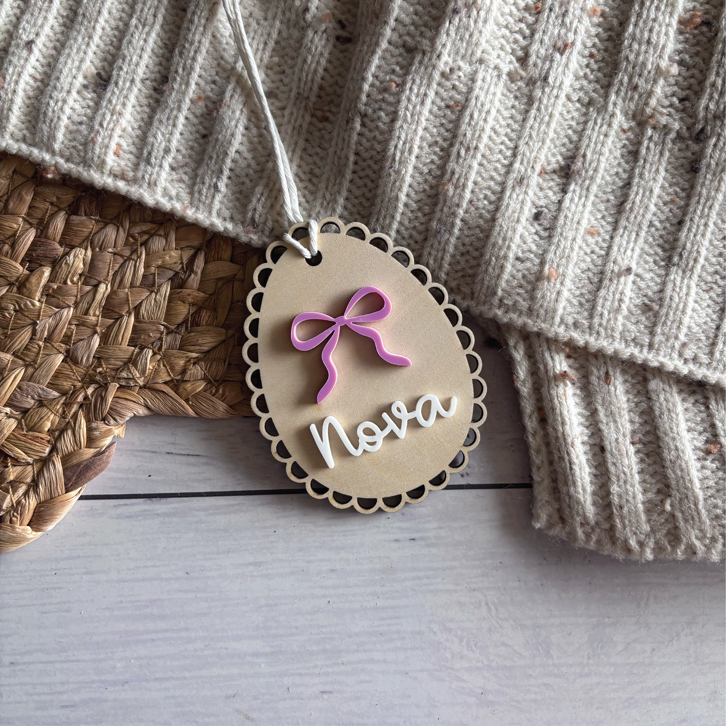 Personalised Vintage Bow Easter Basket Tag
