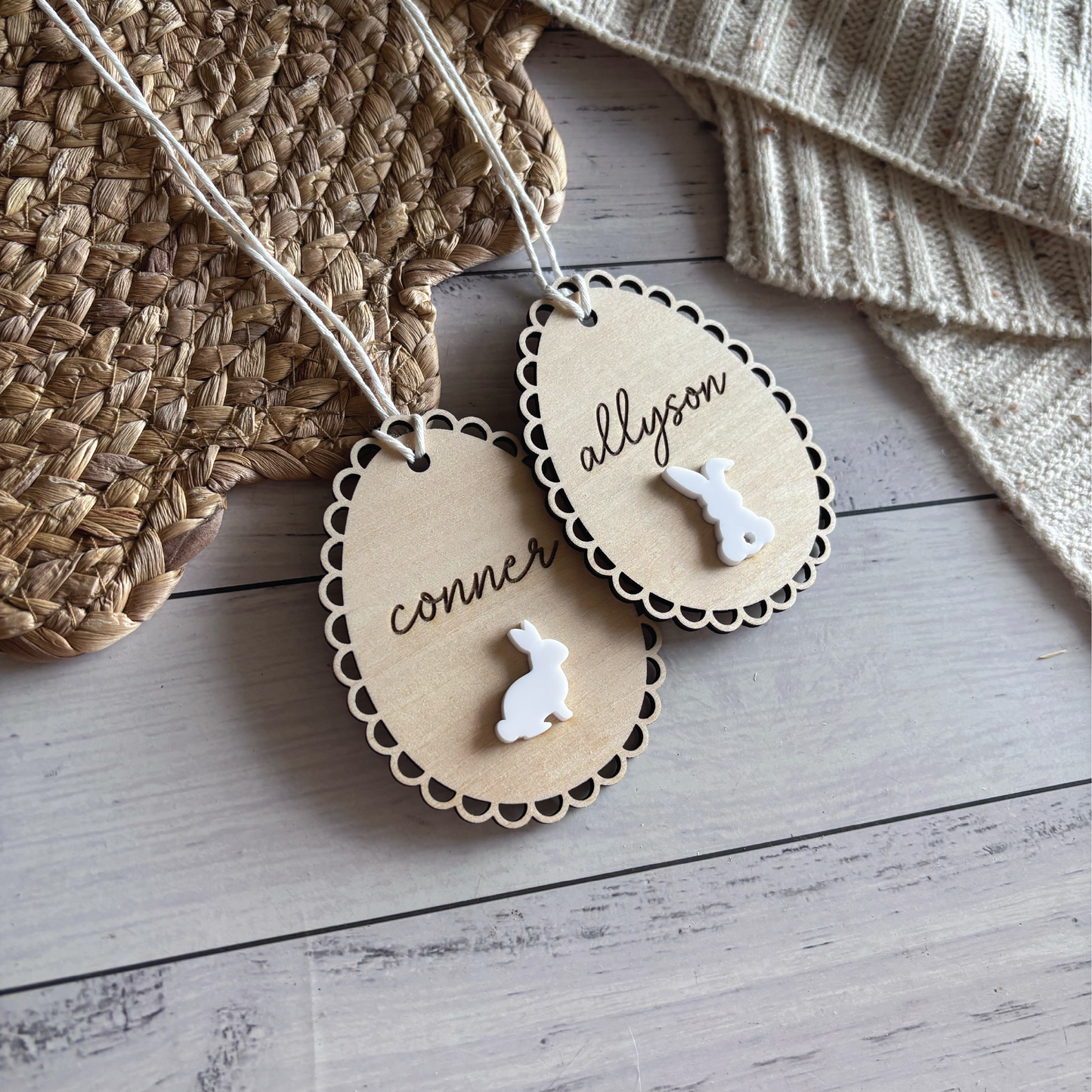 Personalised Wooden Scalloped Easter Basket Tag