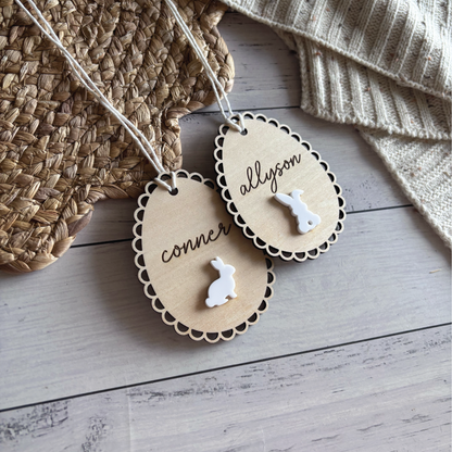 Personalised Wooden Scalloped Easter Basket Tag
