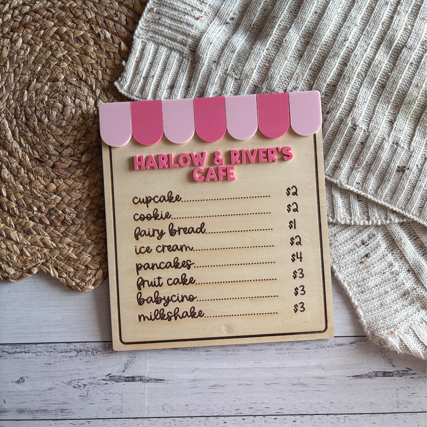 Custom Wooden Awning Play Café Menu