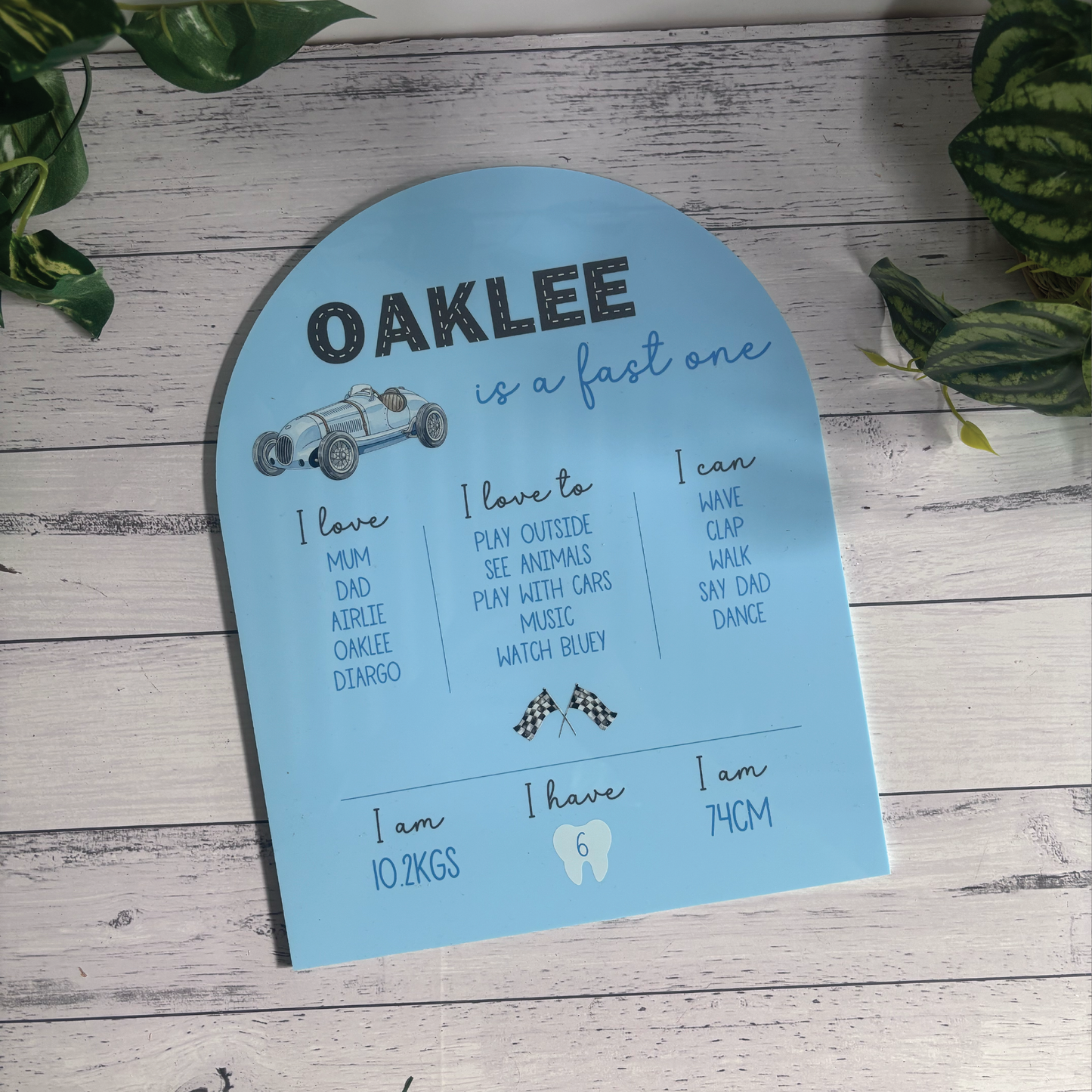 Customisable First Birthday Milestone Board - "... is a fast one" Retro Race Car Theme