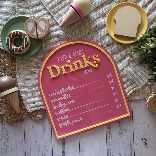Custom Children's Acrylic Café Drinks Menu