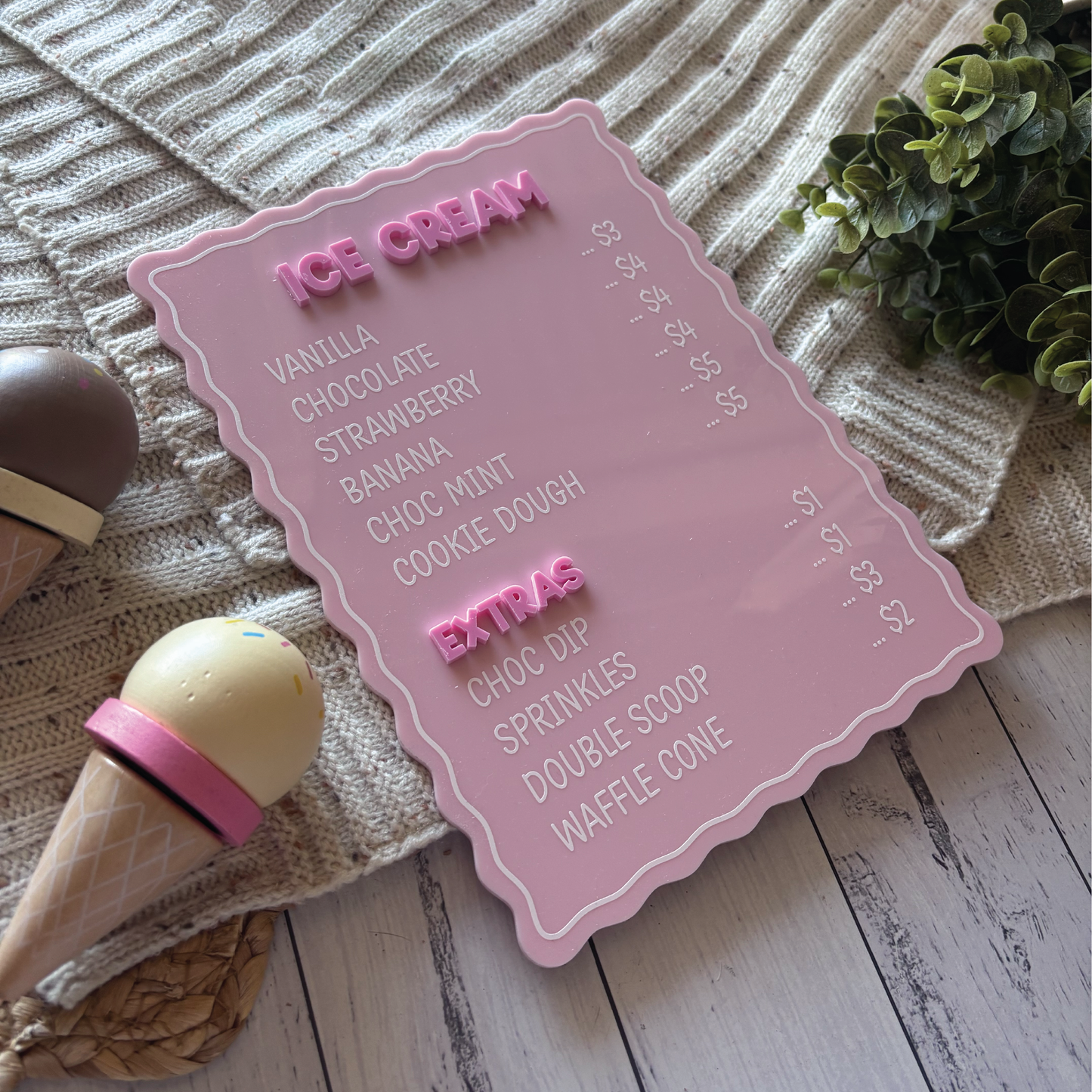 Personalised Scalloped Acrylic Ice Cream Menu