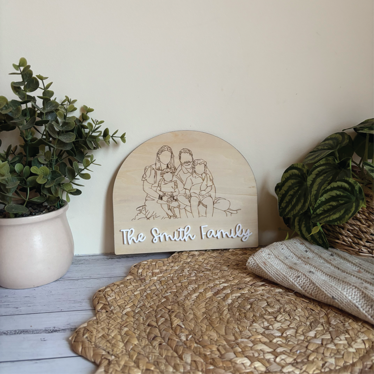 Custom Engraved Wooden Line Art Plaque