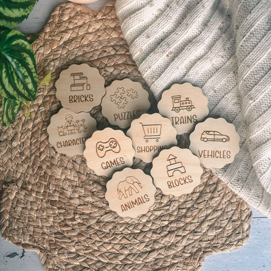 6cm Toy Storage Tags - Wooden Scalloped