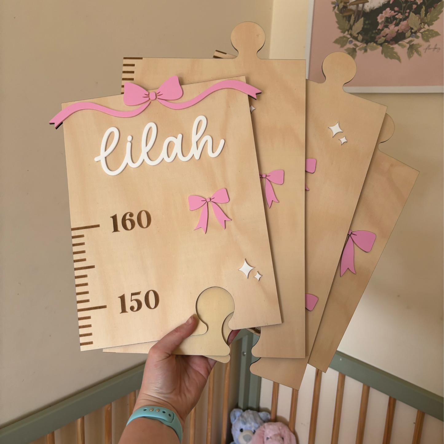 Personalised Bow & Sparkles Growth Chart