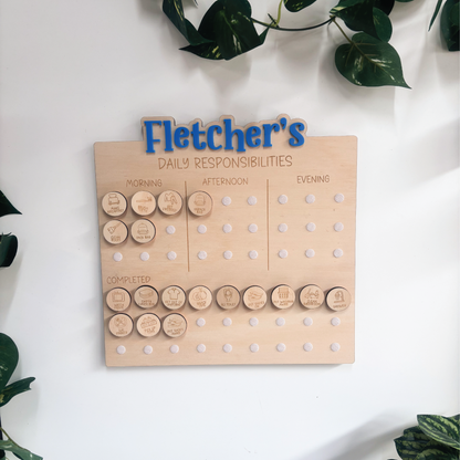 Personalised Wooden Daily Responsibilities Chart for Kids