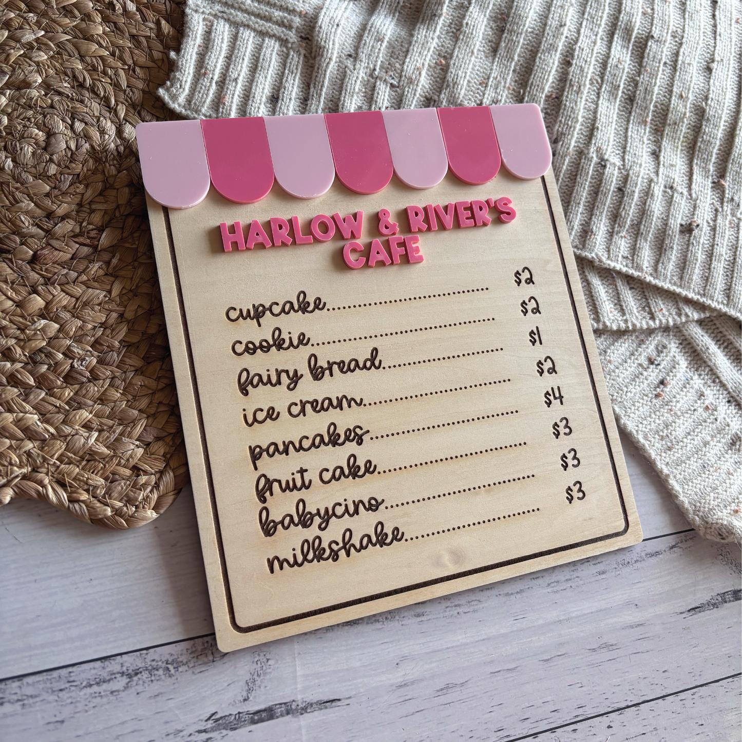 Custom Wooden Awning Play Café Menu