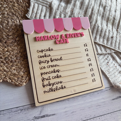 Custom Wooden Awning Play Café Menu