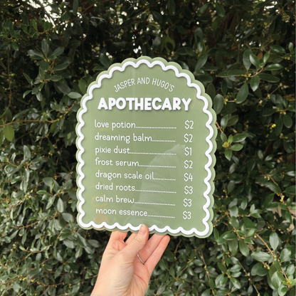 Personalised Kids Apothecary Menu
