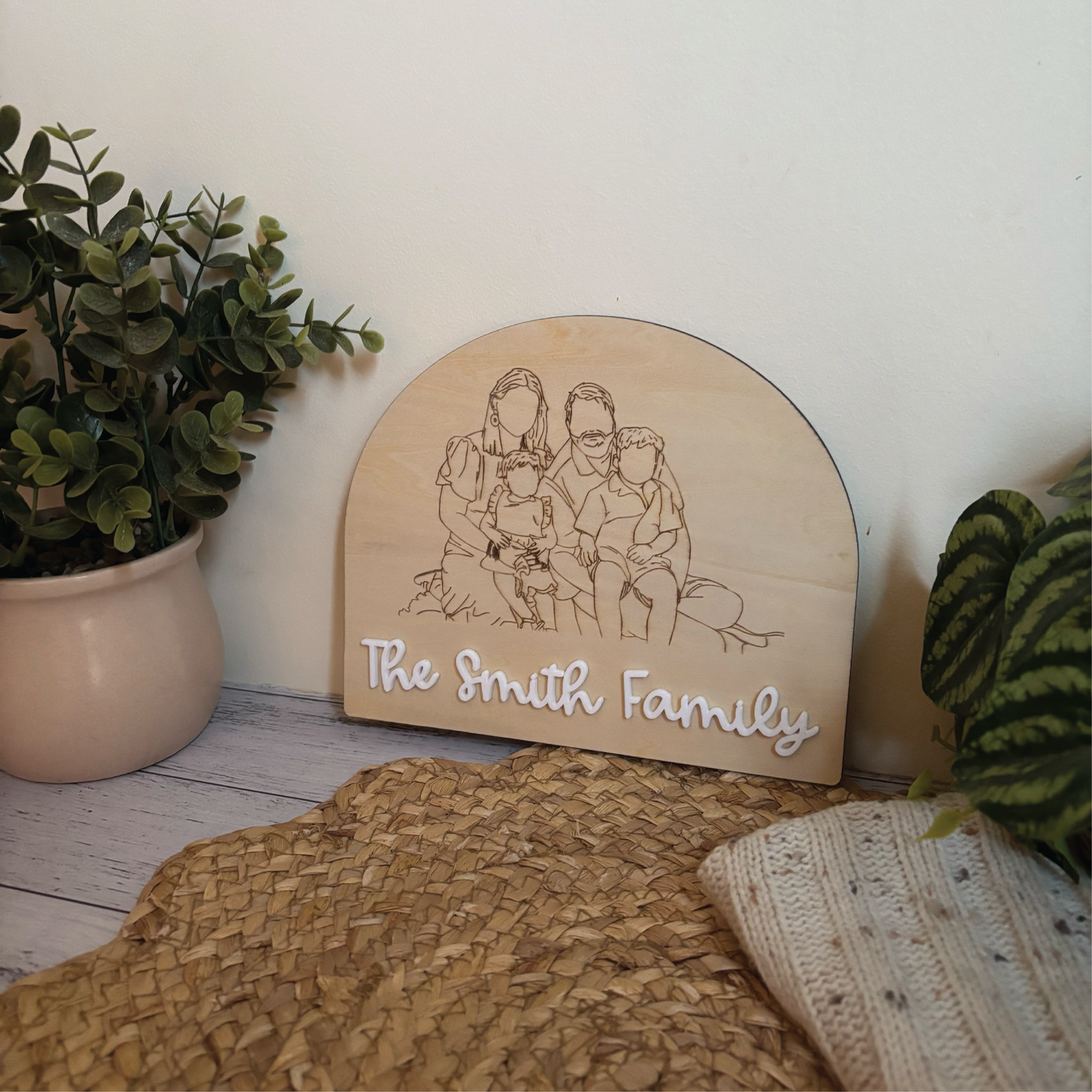 Custom Engraved Wooden Line Art Plaque