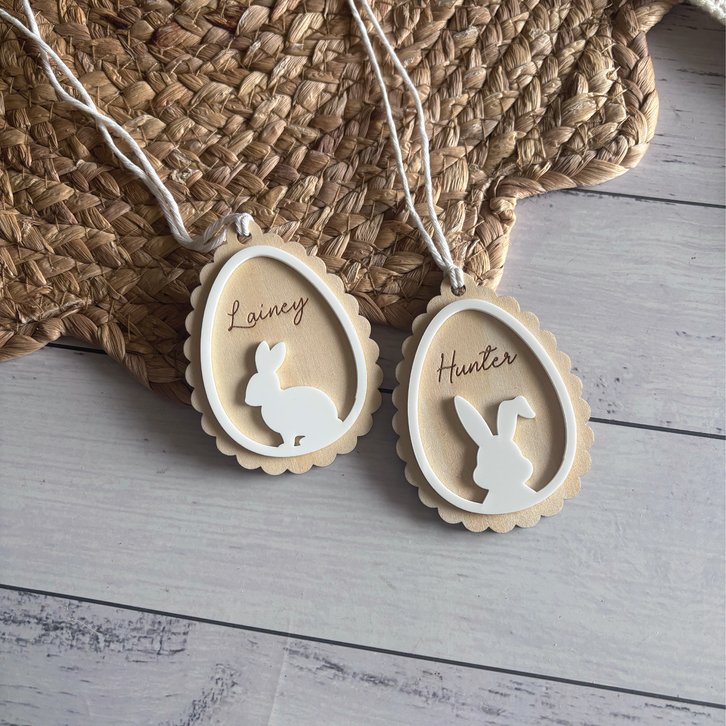 Personalised Scalloped Easter Egg Basket Tags