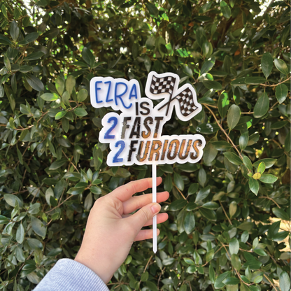 "Two Fast" Racing Theme Custom Cake Topper