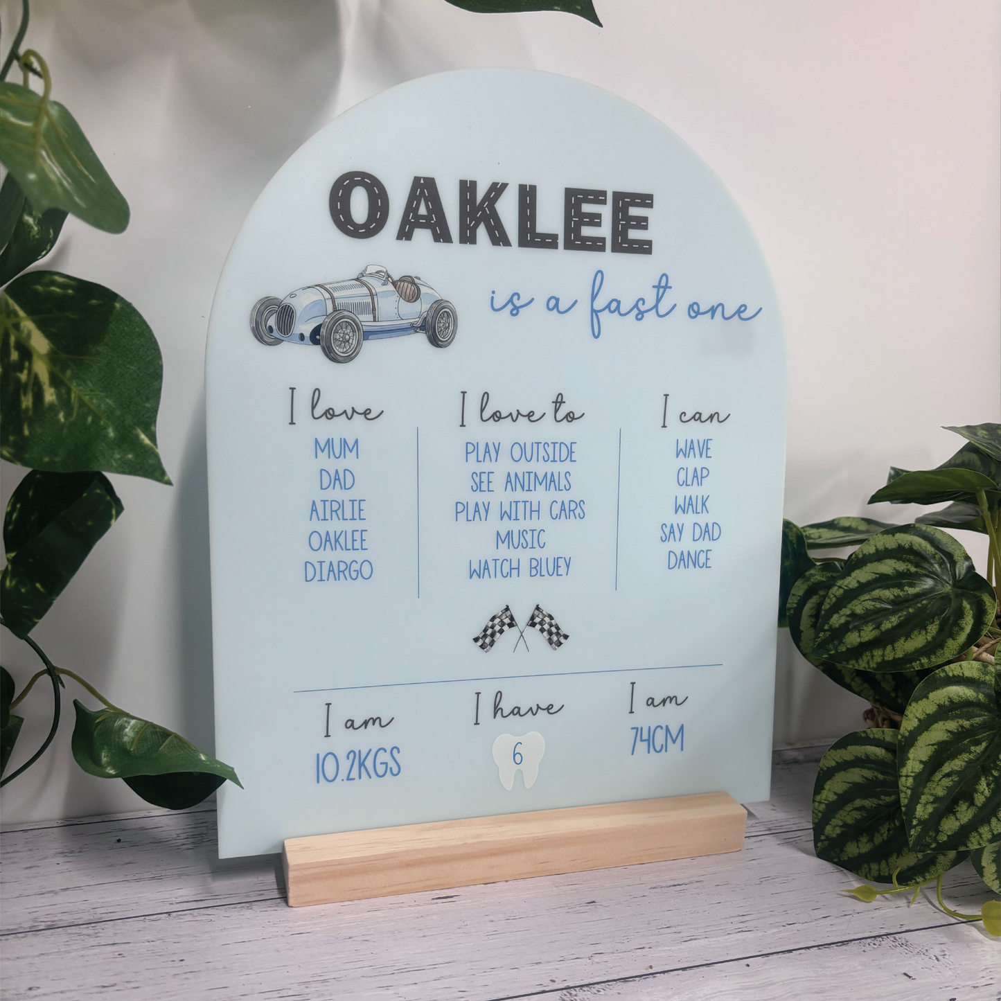 Customisable First Birthday Milestone Board - "... is a fast one" Retro Race Car Theme