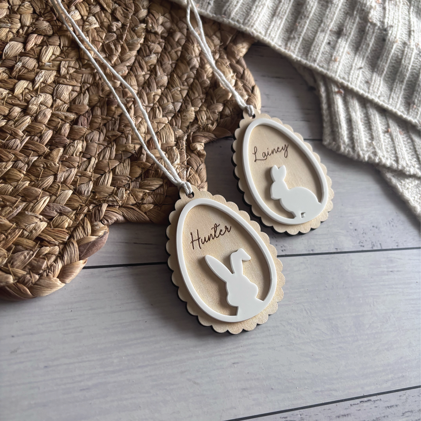 Personalised Scalloped Easter Egg Basket Tags