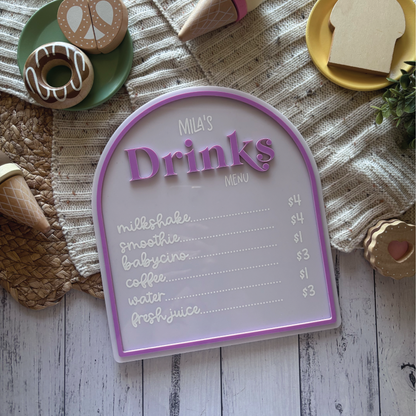 Custom Children's Acrylic Café Drinks Menu