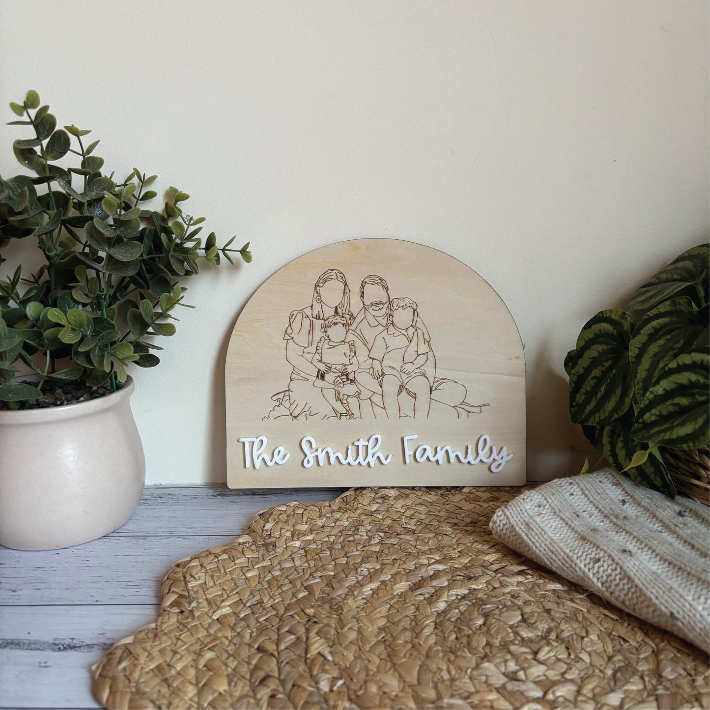 Custom Engraved Wooden Line Art Plaque