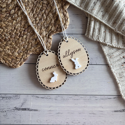 Personalised Wooden Scalloped Easter Basket Tag
