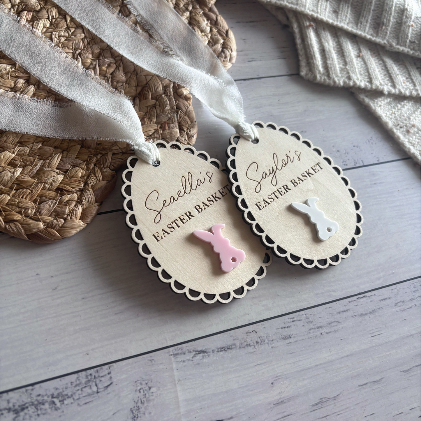 Personalised Wooden Vintage Easter Basket Tag