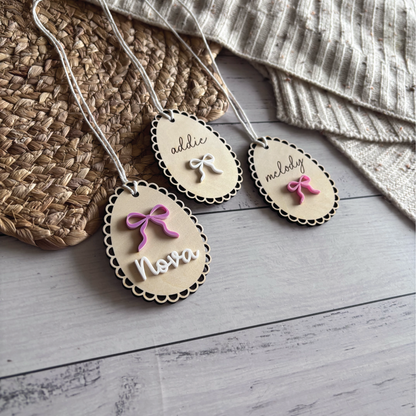 Personalised Vintage Bow Easter Basket Tag