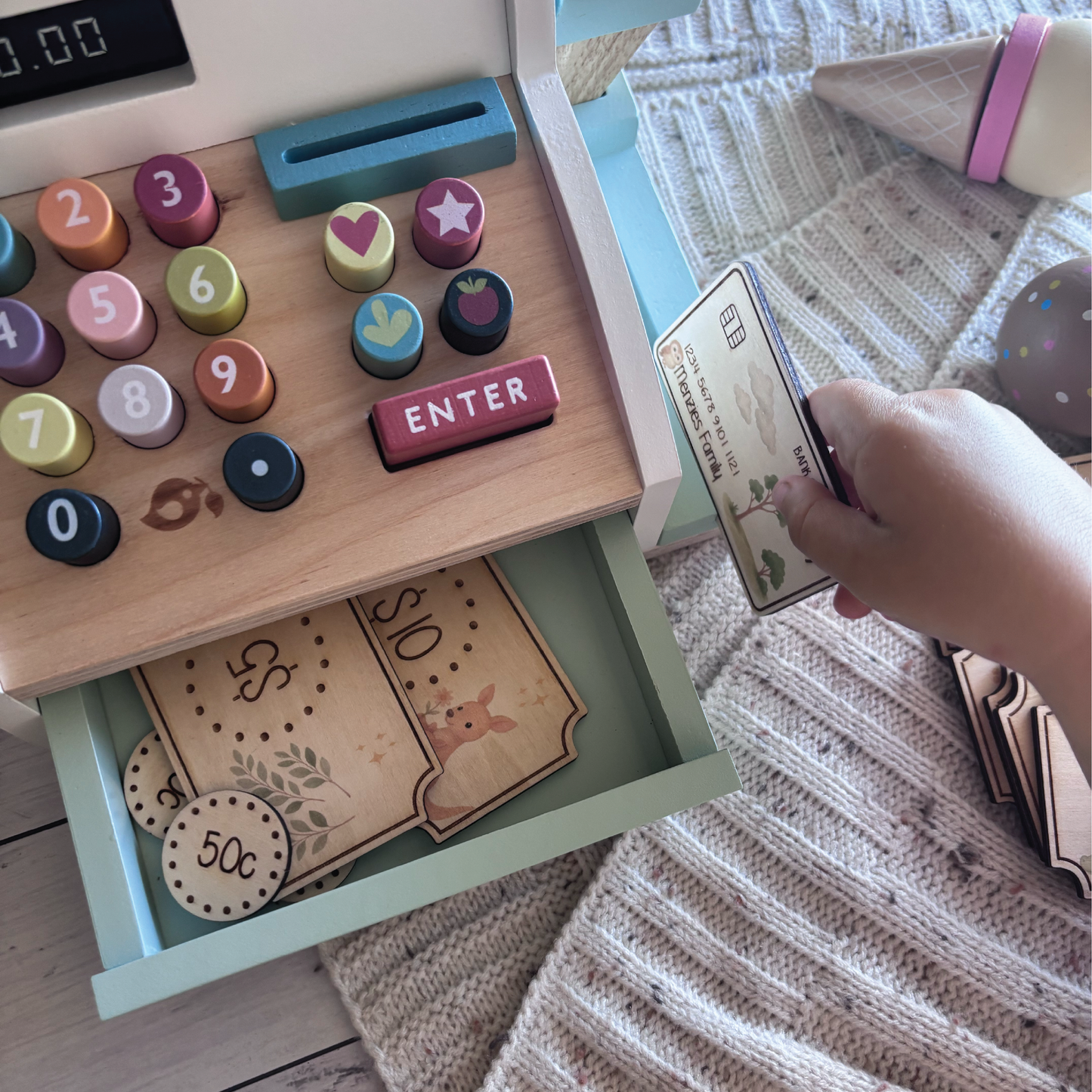 Personalised Aussie Animal Wooden Play Money Set