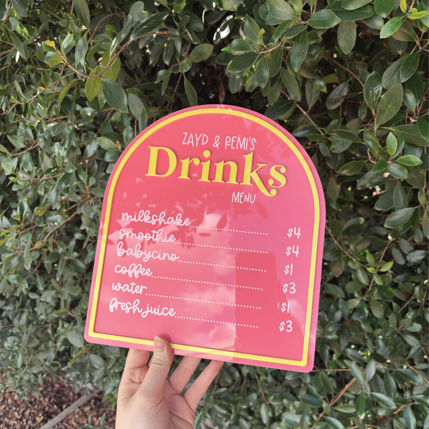 Custom Children's Acrylic Café Drinks Menu