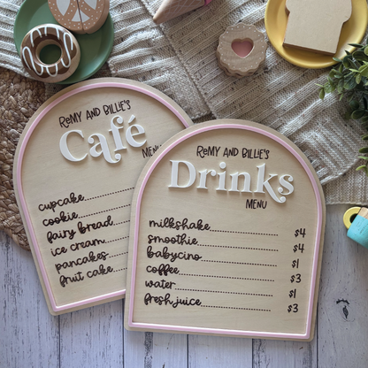 Custom Wooden Play Café Menu