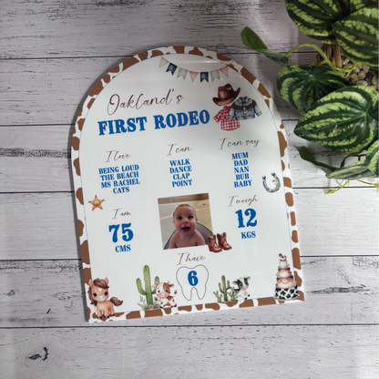 Customisable First Rodeo Birthday Milestone Board