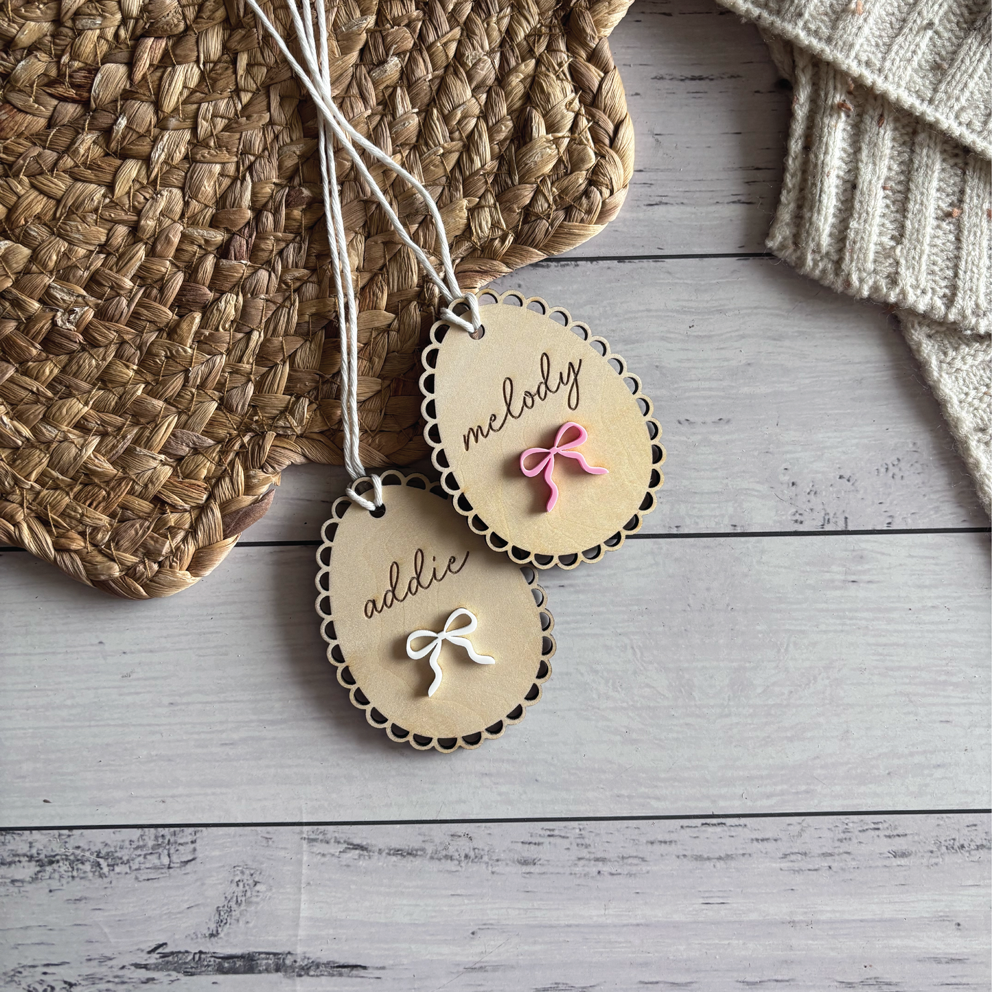 Personalised Vintage Bow Easter Basket Tag