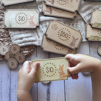 Personalised Aussie Animal Wooden Play Money Set