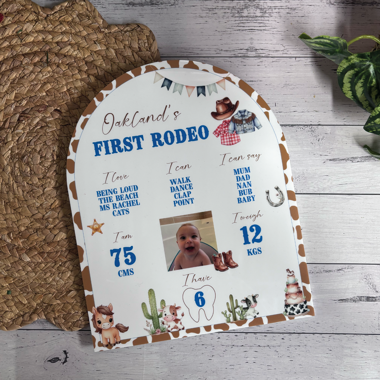 Customisable First Rodeo Birthday Milestone Board