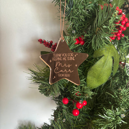 Personalised Teacher Star Christmas Ornament