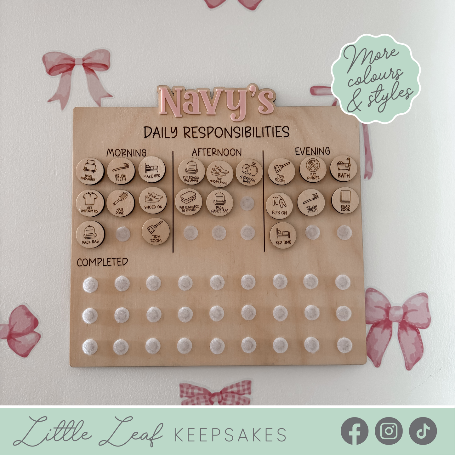 Personalised Wooden Daily Responsibilities Chart for Kids