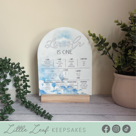 Hot Air Balloon 1st Birthday Milestone Board