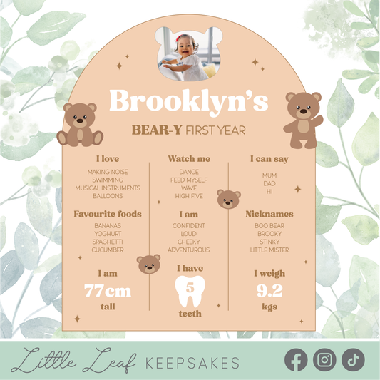 Bear Themed Birthday Board with Photo